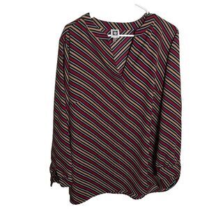 Anne Klein Blouse Women's 1X V-Neck Striped 3/4 Sleeve Career Shirt Top